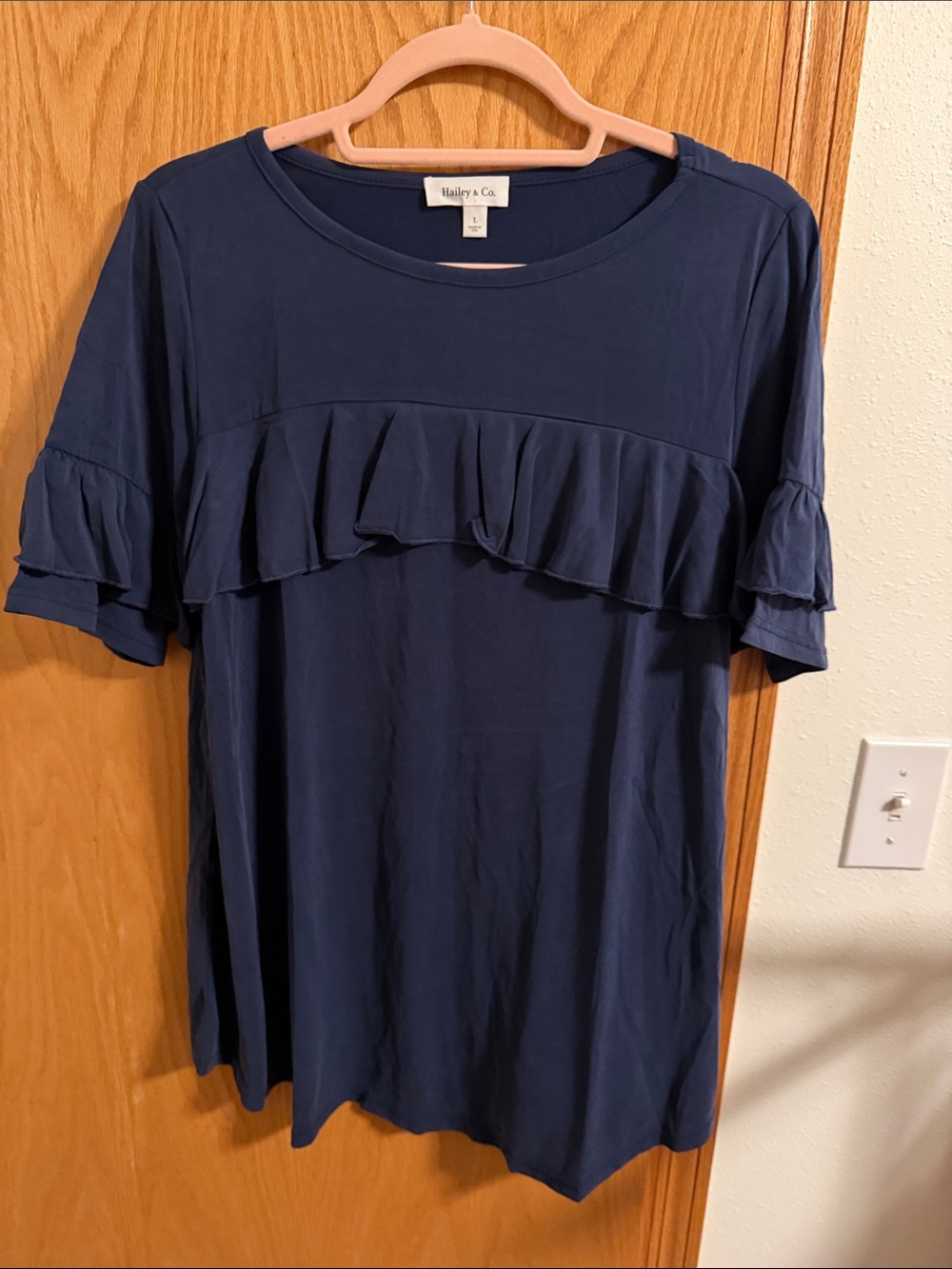 Hailey & Co. Navy Ruffle Short Sleeve Tee